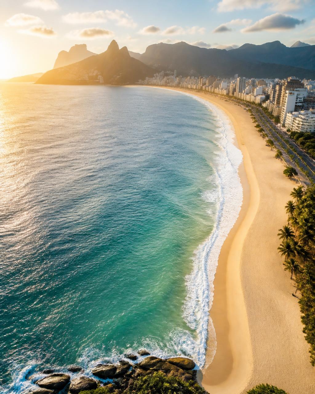 Praia e calçadão de Copacabana num dia de sol